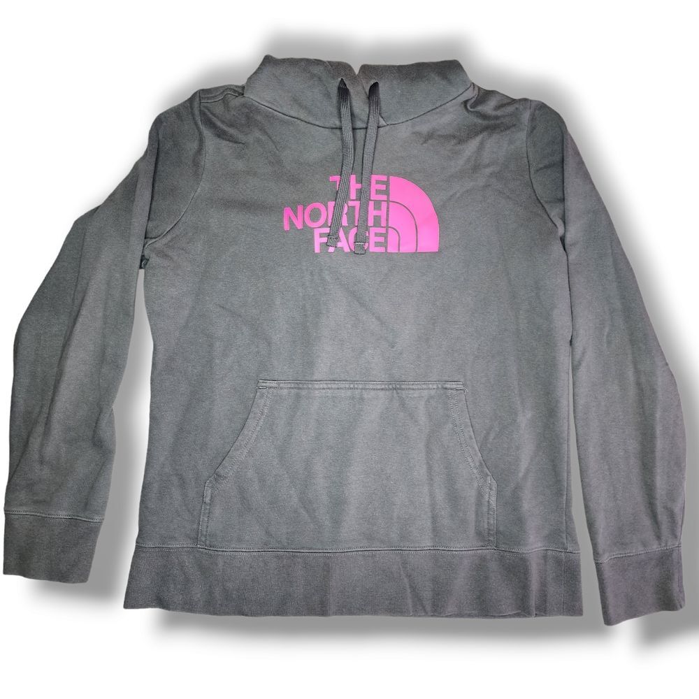 The North Face Women's Large Pink Gray Half Dome Hoodie Pullover Logo Graphic